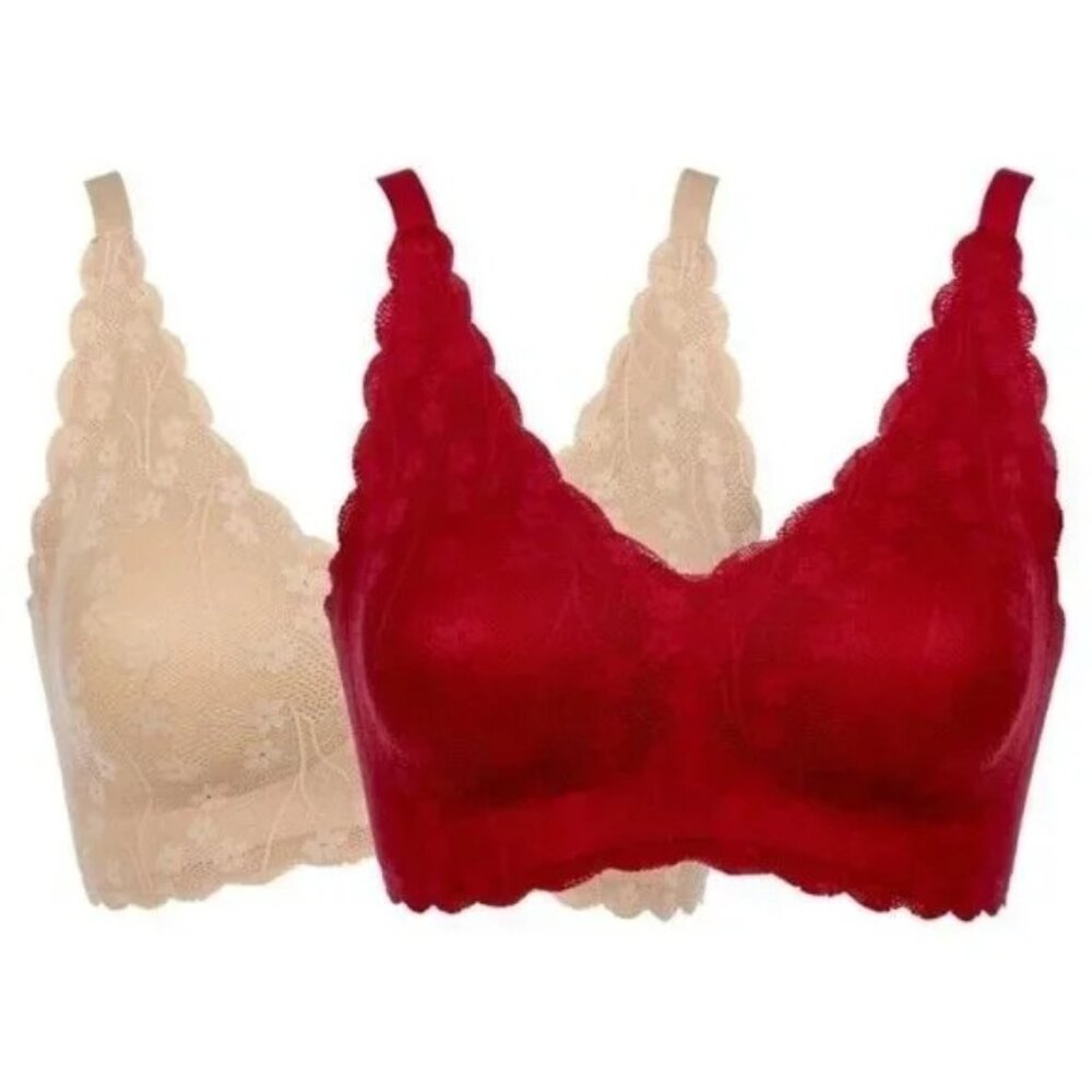Rhonda Shear 2 Pack Invisible Edge Scallop Edge Lace Bonded Bra Large 668.19